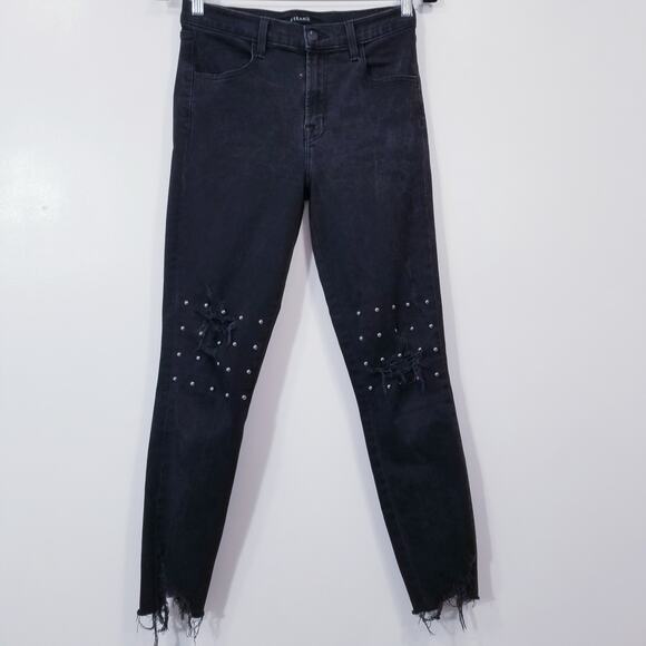 J Brand Jeans ALANA High Rise Crop Provocative Stud Distressed Raw Hem - Picture 1 of 14